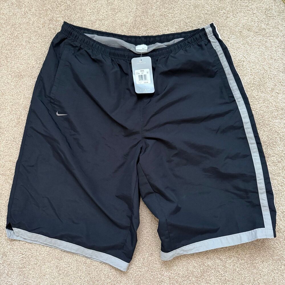 Mens Vintage Nike Swim Trunks Black Drawstring Mesh Lining Board Shorts XXL NWT
